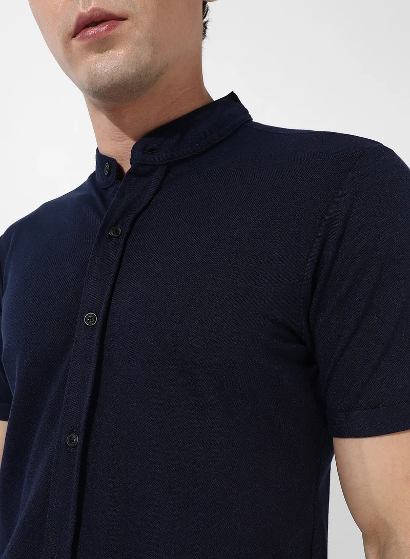 CAHOOT  Men's Black Solid Button Up Regular Fit Shirt For Casual Wear | Cotton Mandarin Collar Shirt Crafted With Regular Sleeve, Comfort Fit & High-Performance For Everyday Wear for Men | Best Price UAE